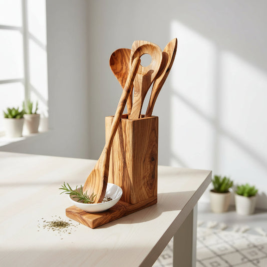 Wooden kitchen utensil set, olive wood